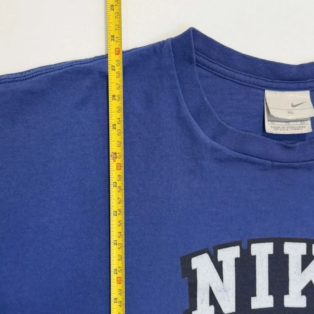 Vintage 90s Nike Graphic Tee Blue Spellout XL Gray Tag Made in Honduras T Shirt